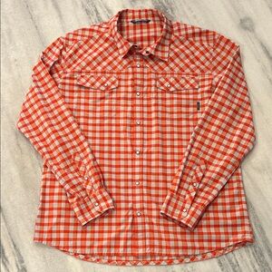 Stio Eddy Men’s Pearl Snap Lightweight Button Down Shirt 2XL Orange Plaid